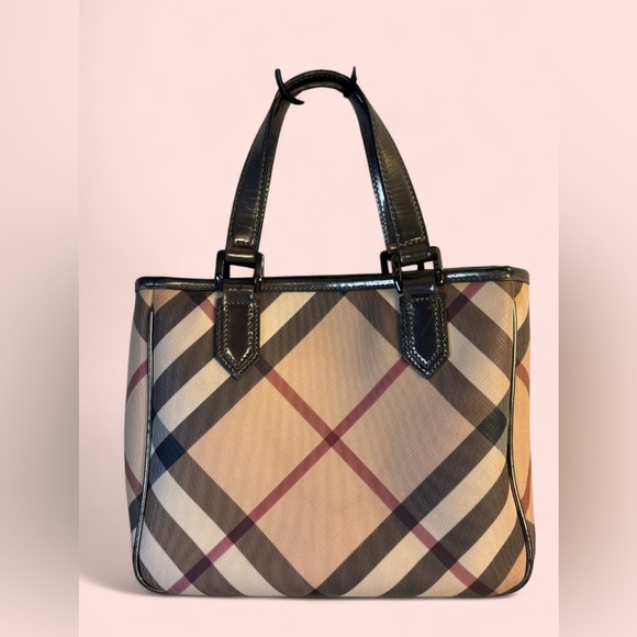 Burberry House NovaCheck Checked Tote Bag Handbag Enamel Patent Leather - Picture 1 of 14
